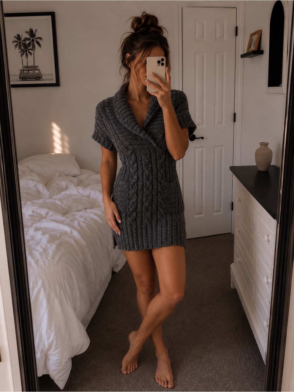 INC International Concepts Charcoal Cable Knit Mini Sweater Dress